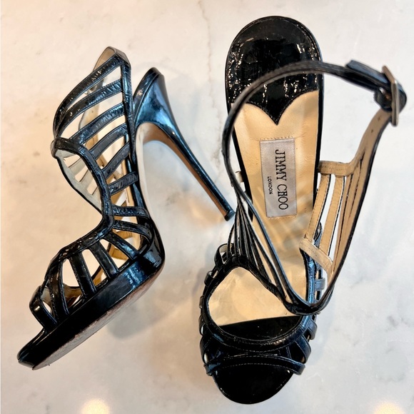 Jimmy Choo Keenan Caged Black Pumps Heels Designer sandals open toe stiletto - Picture 3 of 10